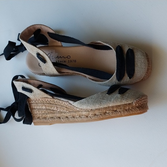 Gaimio Jutes Women's Tan and Black Espadrille Sandals Handmad Black Coton Straps - Picture 12 of 14